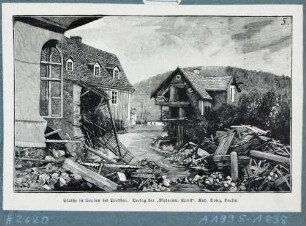 Vom Hochwasser am 30./31. 7. 1897 zerstörtes Wohnhaus des Kaufmanns Görne an der Breitestraße in Deuben (Freital)