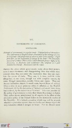 VII. Movements of currency. Bimetallism