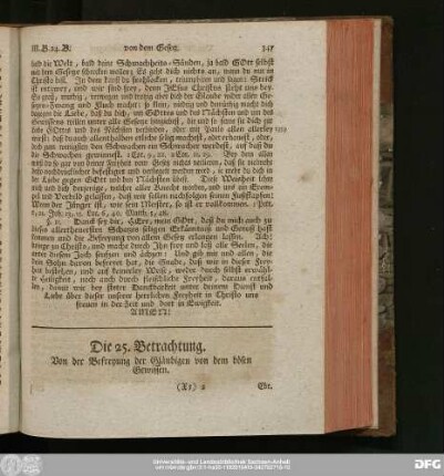 Die 25. Betrachtung, Von der Befreyung der Gläubigen von dem bösen Gewissen.