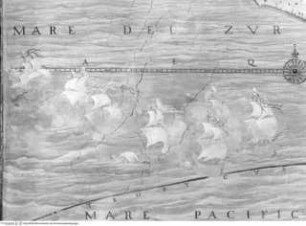 Ausmalung des Salone, Landkarten von vier Kontinenten, fünf Ländern und drei italienischen Regionen; darunter Flussgottheiten, Karte von Amerika; Personifikation des Flusses Marañón