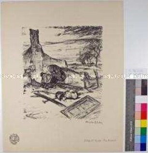 Krieg und Kunst, 11. Folge, Blatt 4: Trauernde Frau in Trümmern
