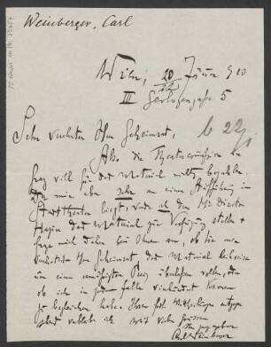 Brief an Ludwig Strecker (senior) und B. Schott's Söhne : 20.01.1910