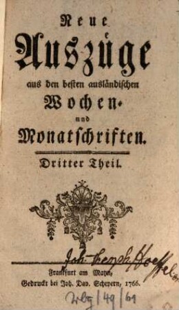 Neue Auszüge aus den besten ausländischen Wochen- und Monatsschriften, 3. 1766