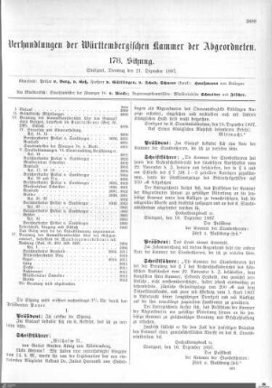 178. Sitzung, Stuttgart, 21.12.1897
