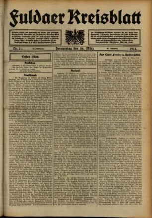 Erste Ausgabe vom Donnerstag, den 26. März 1914.
