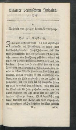 I. Nachricht von hiesiger Landes-Vermessung