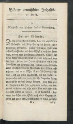 I. Nachricht von hiesiger Landes-Vermessung