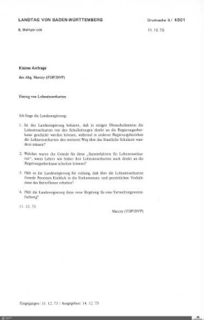 Drucksachen 4001-4350: Anträge, Anfragen, Gesetzesentwürfe