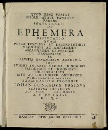 Inauguralis De Ephemera Disputatio