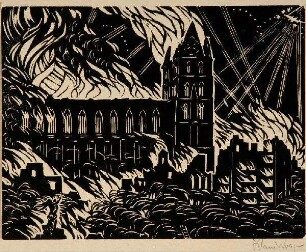 Die brennende Marienkirche (Palmsonntag 1942)