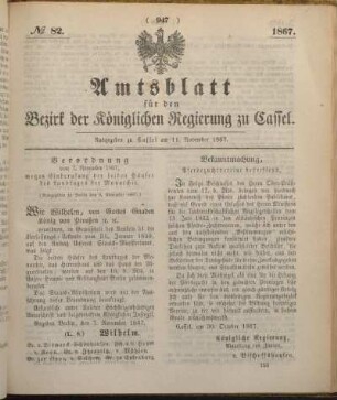 № 82. Ausgegeben zu Cassel am 11. November 1867.