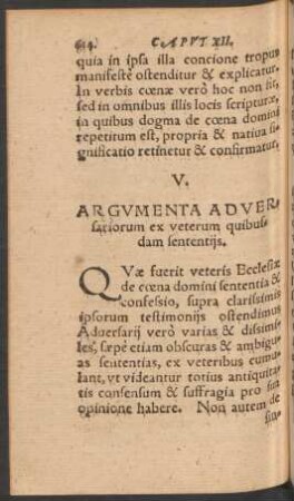 V. Argumenta Adversariorum ex veterum quibusdam sententiis.