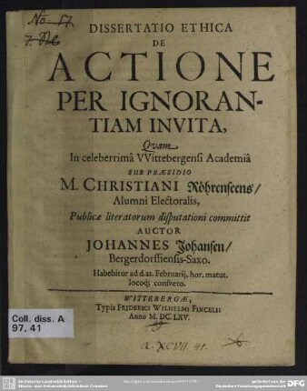 Dissertatio ethica de actione per ignorantiam invita