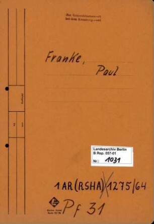 Personenheft Paul Franke (*20.12.1891), Polizeiinspektor