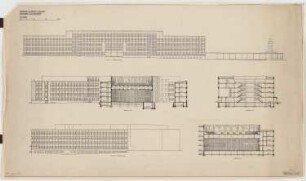 Haus des Rundfunks, Berlin-Charlottenburg Wettbewerbs-Entwurf: Ansichten und Schnitte 1:200
