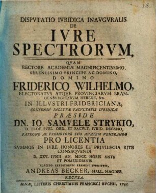 Dispvtatio Ivridica Inavgvralis De Ivre Spectrorvm