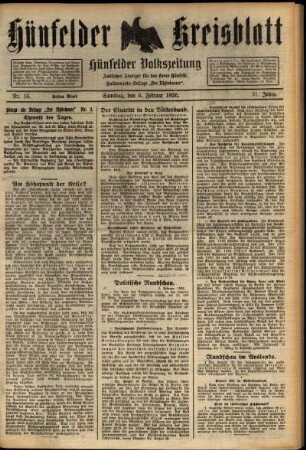 Erste Ausgabe vom Samstag, den 06. Februar 1926.