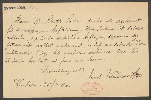 Brief an B. Schott's Söhne : 25.04.1906