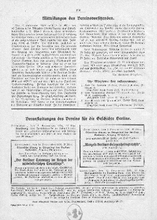 Mitteilungen des Vereinsvorsitzenden