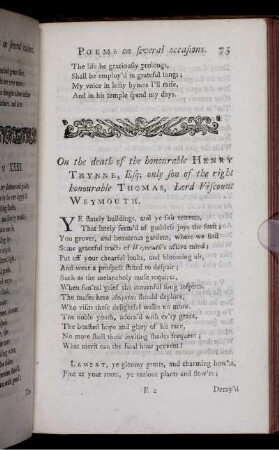 On the death of the honourable Henry Thynne, Esq; ...