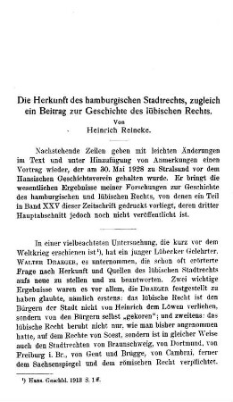 Die Herkunft des hamburgischen Stadtrechts, zugleich ein Beitrag zur Geschichte des lübischen Rechts.