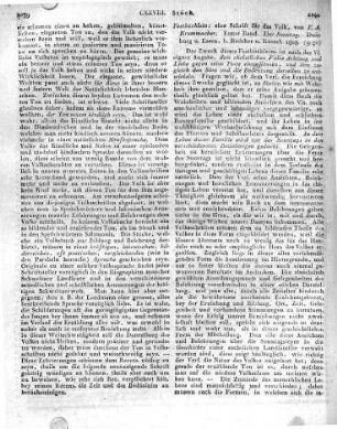 Festbüchlein: eine Schrift für das Volk, von F. A. Krummacher, Erster Band. Der Sonntag. Duisburg u. Essen, b. Bädeker u. Kürzel. 1808.