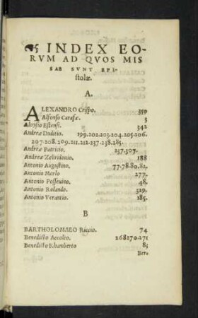 Index Eorum Ad Quos Missae Sunt Epistolae.