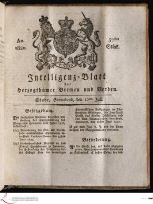 Intelligenz-Blatt der Herzogthümer Bremen und Verden und des Landes Hadeln