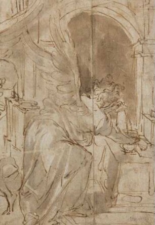 Engel mit Turibulum (?) an einem Altar