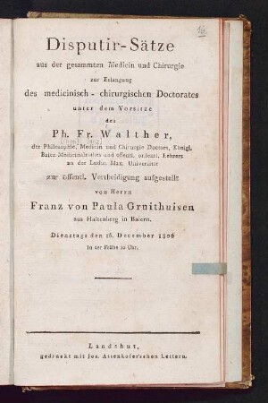 Disputir-Sätze aus der gesammten Medicin und Chirurgie