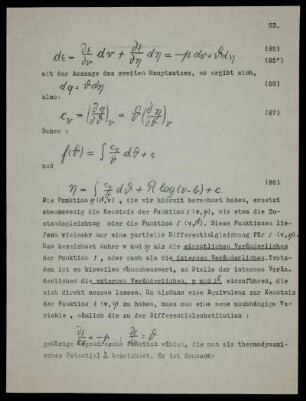 Entropie als Funktion von Temperatur und Volumen folgt aus \epsilon(v, \eta)