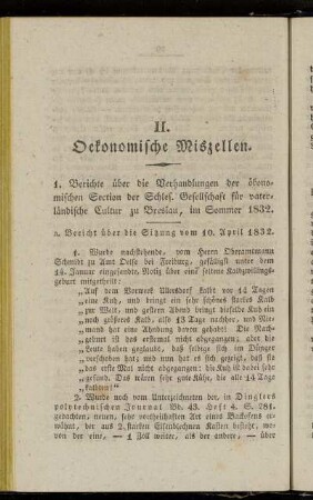 II. Oekonomische Miszellen