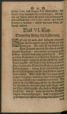 Das VI. Cap. Dreyerley Arten der Lästerung.
