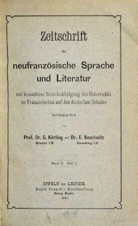 Zeitschrift für neufranzösische Sprache und Litteratur. 2. 1880