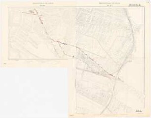 Viergleisige Untergrundbahn für Vorort- und Stadtverkehr, Berlin Schinkelwettbewerb 1919: Lageplan der Teilstrecke zwischen Großer Frankfurter Straße und Rummelsburg 1:2500