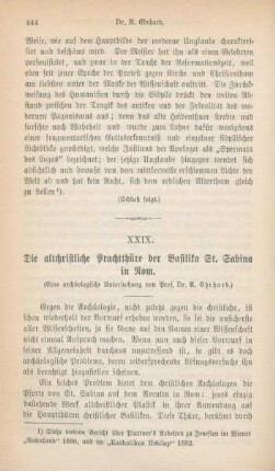 444-460 Die altchristliche Prachtthüre der Basilika St. Sabina in Rom : I.