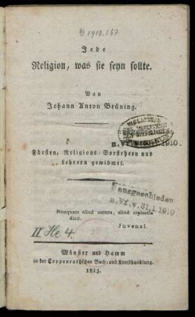 Jede Religion, was sie seyn sollte
