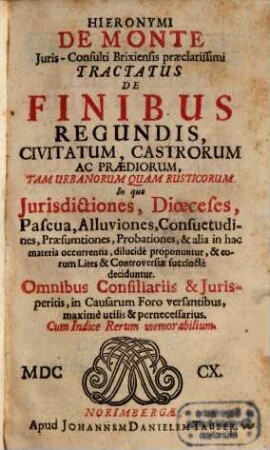 Tractatus de finibus regendis, civitatum, castrorum, ac praediorum