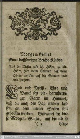 Morgen-Gebet Eines bußfertigen Beicht-Kindes
