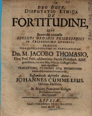 Disputatio Ethica De Fortitudine