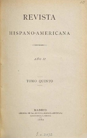 Revista hispano-americana. 5 = Año 2. 1882