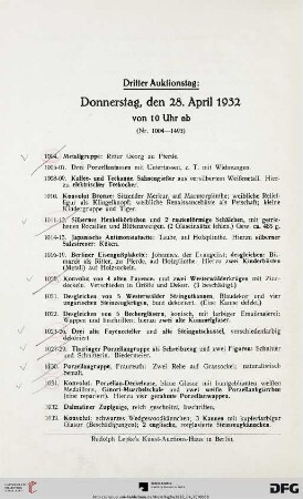 Dritter Auktionstag: Donnerstag, den 28. April 1932 (Nr. 1004-1493)