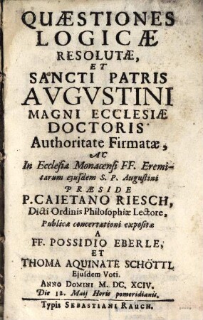 Quaestiones logicae resolutae et sancti patris Augustini