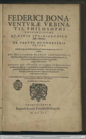 Federici Bonaventurae de partus octomestris natura