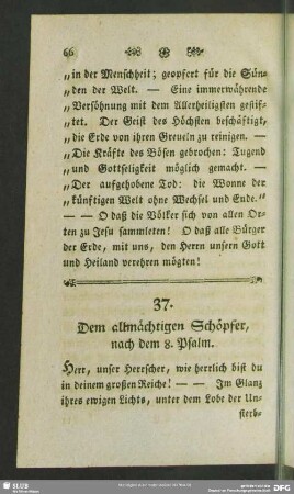 37. Dem allmächtigen Schöpfer, nach dem 8. Psalm