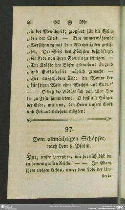 37. Dem allmächtigen Schöpfer, nach dem 8. Psalm