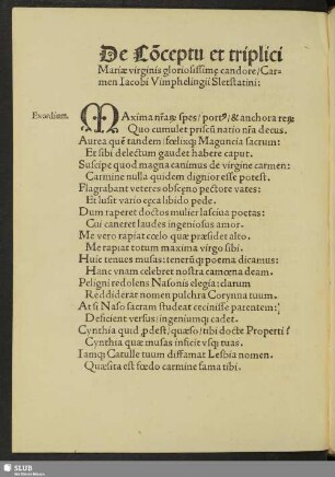 De Conceptu et triplici Mariae virginis gloriosissimae candore Carmen Iacobi Vimphelingii Sletstatini: