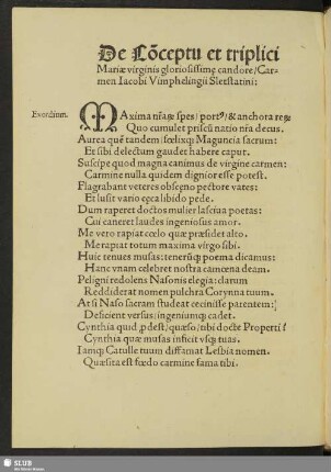 De Conceptu et triplici Mariae virginis gloriosissimae candore Carmen Iacobi Vimphelingii Sletstatini: