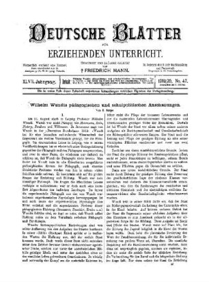 Wilhelm Wundts pädagogischen und schulpolitischen Anschauungen