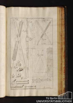 Tab. XVI. Aller erster Proportional Circkel durch Justum Byrgium ums Jahr 1600 erfunden.